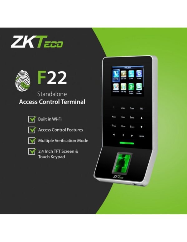 ZKTeco (F22) (ID) (Black) Fingerprint Time Attendance & Access Control Terminal with EM ID Card Reader and Wi-Fi