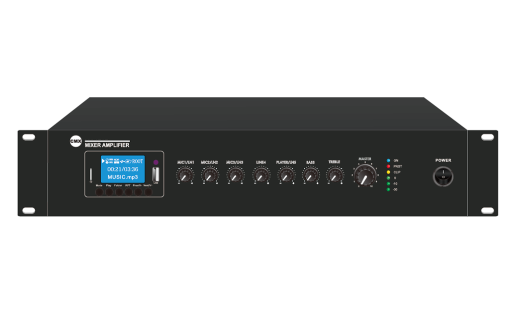 CMX (DC-240A) – Best 240W 19" 1U Mixer Amplifier with USB, Bluetooth, FM & 4 Mic Inputs