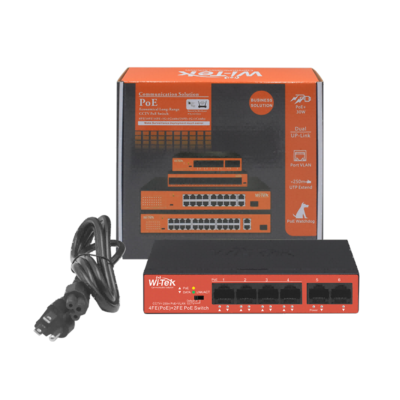 Wi-Tek (WI-PS205H V3) 6-Port 10/100Mbps PoE Switch with 4 PoE Ports & 250m CCTV Mode - Image 2