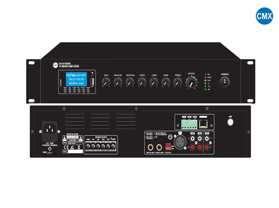 CMX (DI-9760) – 60W 19" IP Amplifier with Streaming, Decoder, 100V & 4–16 Ohm Output