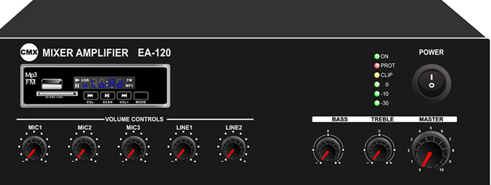 CMX (EA-120Z) – Best 120W 6 Zone Mixer Amplifier with USB, Bluetooth, FM, 3 Mic Inputs & 100V PA System - Image 3