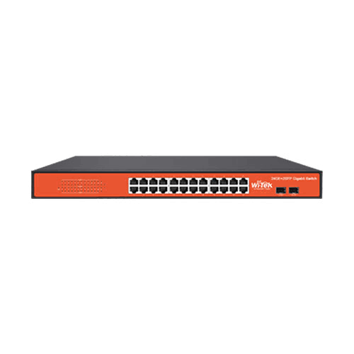 Wi-Tek (WI-SG124F V2) 24-Port Gigabit Unmanaged Switch with 2× SFP Fiber Uplinks