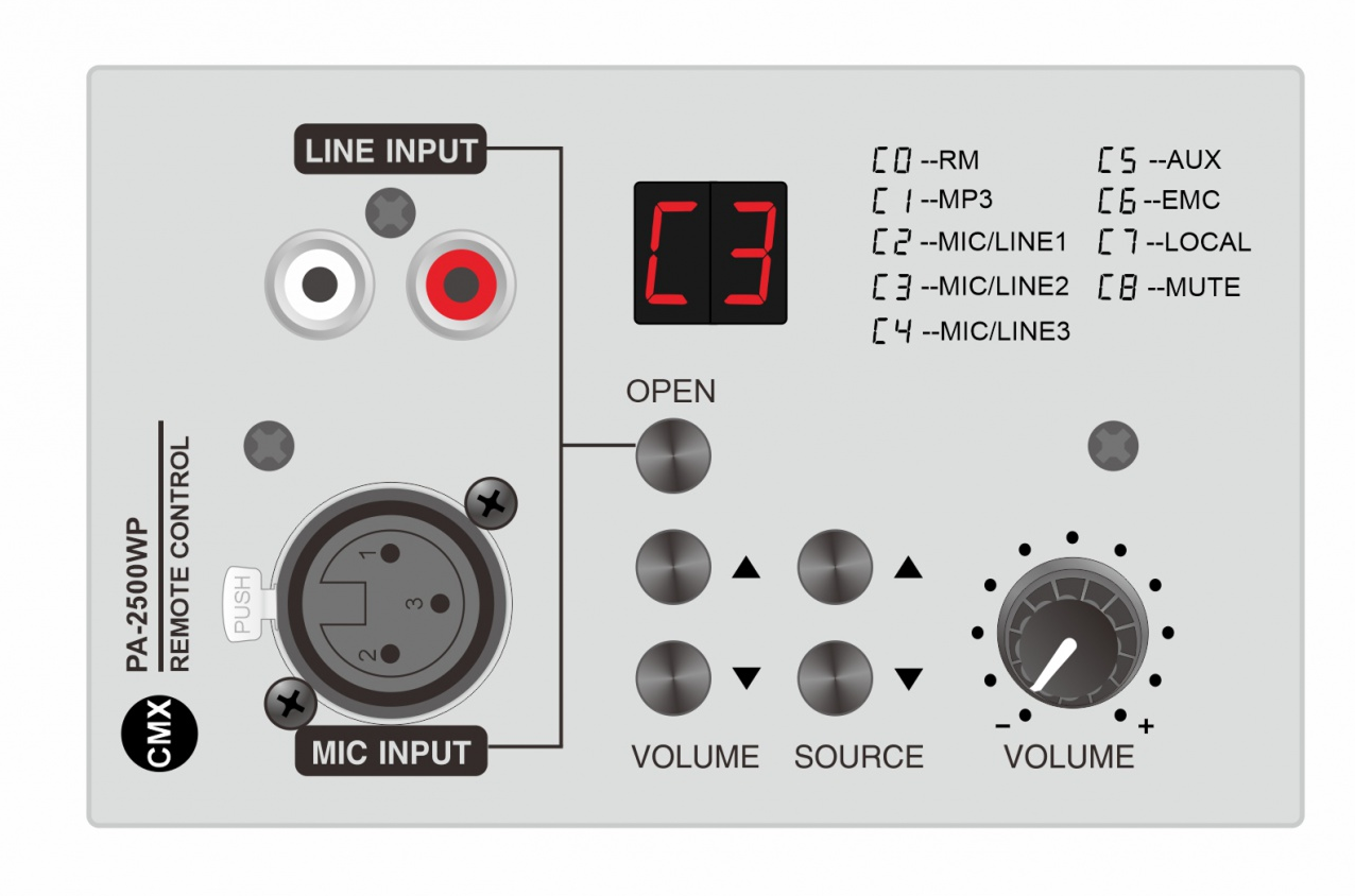 CMX (PA-2500WP) – Remote Volume Control & Channel Selector with Line & Mic Input for Matrix Amplifier - Image 2
