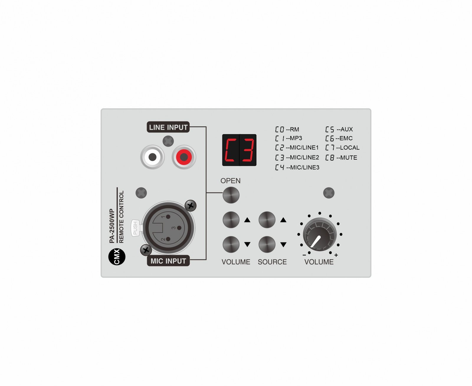 CMX (PA-2500WP) – Remote Volume Control & Channel Selector with Line & Mic Input for Matrix Amplifier