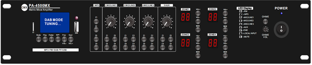 CMX (PA-4500MX) – Best 4-Zone Mixer Amplifier with USB/SD/FM/Bluetooth & 4×500W RMS Output - Image 3